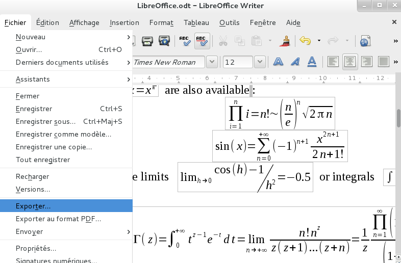 LibreOffice XHTML+MathML Export